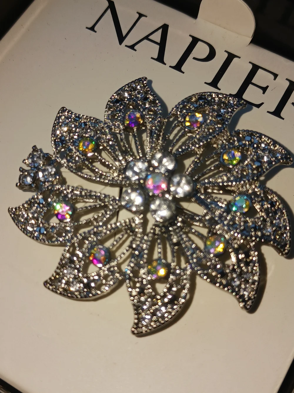 Napier Iridescent Crystal Floral Brooch